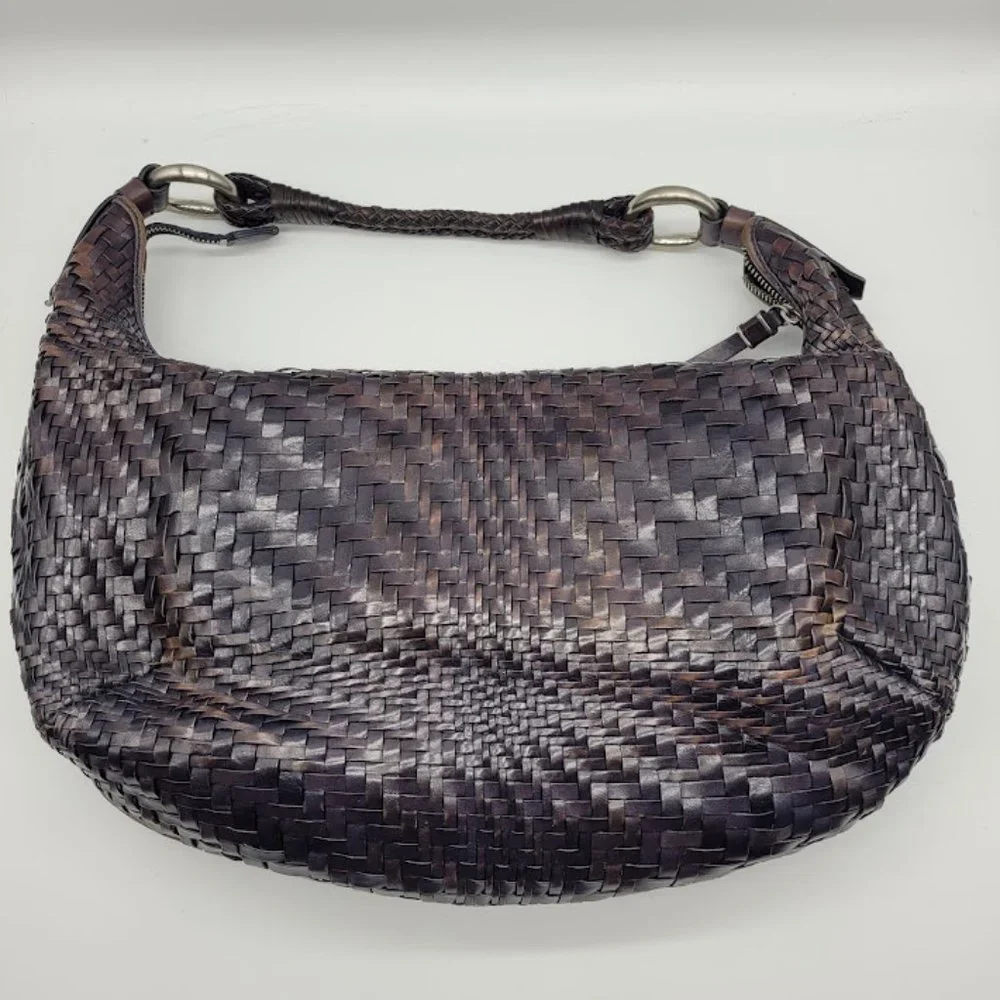 SOLD: Cole Haan Genevieve Leather Weave Satchel Tote Hobo Purse Blue Bag Luxury - Picture 3 of 16